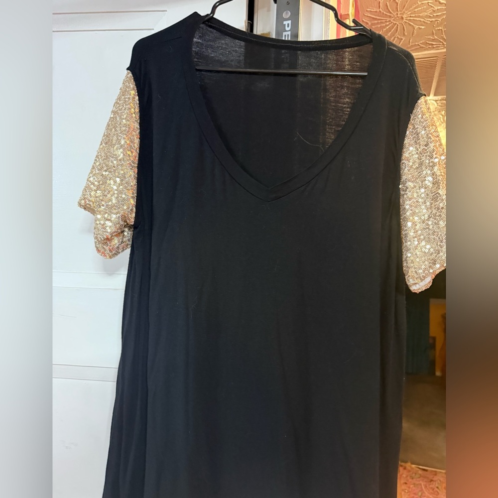 Black Top with Gold Sequin Sleeves